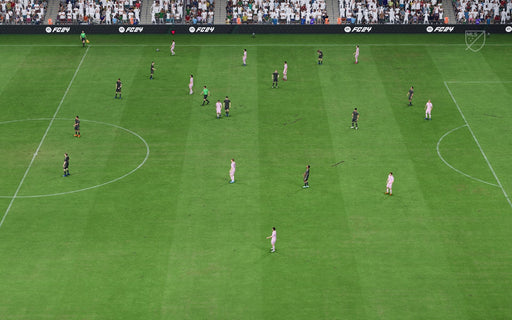 Gameplay screenshot from EA Sports FC 24 on Xbox, showcasing a realistic match on a fully packed stadium. Experience next-gen football simulation with enhanced graphics and AI. Get your digital game key now at RushGame.co