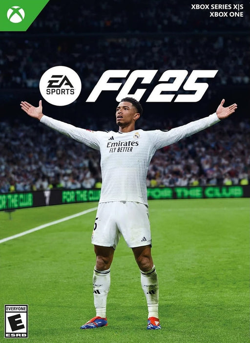 cover art for EA Sports FC 25 on Xbox One and Xbox Series X|S, featuring Jude Bellingham celebrating in a Real Madrid jersey. Buy your EA Sports FC 25 Xbox digital key at RushGame.co for instant access and the best price