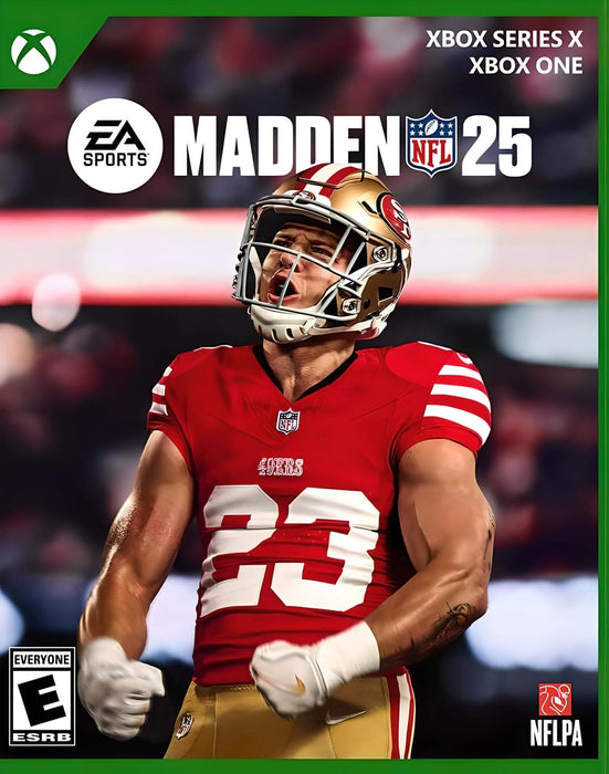 cover art for EA Sports Madden NFL 25 on Xbox One and Xbox Series X/S, featuring a San Francisco 49ers player celebrating. Buy your Madden NFL 25 Xbox digital key at RushGame.co for instant delivery and the best price.