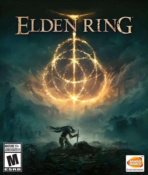 Elden Ring cover art for PC Steam (RoW), featuring a warrior kneeling before a glowing golden rune, symbolizing the shattered Elden Ring. This dark fantasy artwork captures the epic adventure of FromSoftware’s legendary RPG. Get your Elden Ring CD Key instantly at RushGame.co