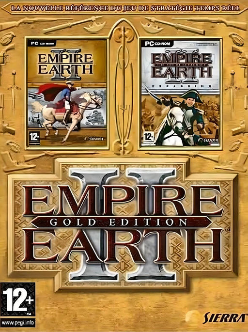 Official cover art for Empire Earth 2 Gold Edition PC GOG CD Key, featuring historical battles from different eras, with warriors on horseback representing various time periods. Buy your Empire Earth 2 Gold Edition digital key at RushGame.co and command civilizations through history in this classic real-time strategy game