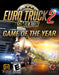 Cover art for Euro Truck Simulator 2 GOTY Edition, featuring a powerful truck against a golden cityscape background. Experience the ultimate truck driving simulation with enhanced gameplay and expansions. Buy your Euro Truck Simulator 2 GOTY Edition PC Steam CD Key now at RushGame.co for fast digital delivery