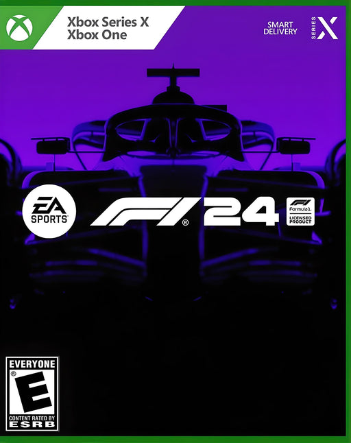 cover art of F1 24 for Xbox One & Xbox Series X|S, featuring a dark silhouette of a Formula 1 car against a striking purple background. Get your F1 24 Xbox One & Xbox Series X|S CD Key at RushGame.co and enjoy the most realistic Formula 1 experience yet