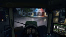 (Rainy night driving) gameplay screenshot - First-person view from inside a Fendt tractor driving through a European village in Farming Simulator 25 during a rainy night. Experience realistic weather effects and farming simulation—buy your digital Steam key now at RushGame.co