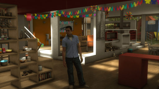 Heavy Rain PC game screenshot - Man standing in a living room with a fireplace