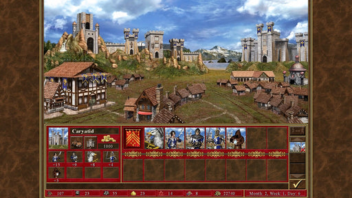 Gameplay Screenshot - Castle Town
In-game screenshot from Heroes of Might & Magic III - HD Edition on PC, showcasing the Castle town screen with medieval buildings, unit recruitment panel, and resource management interface. Build your kingdom and command powerful heroesâget your digital Steam key at RushGame.co