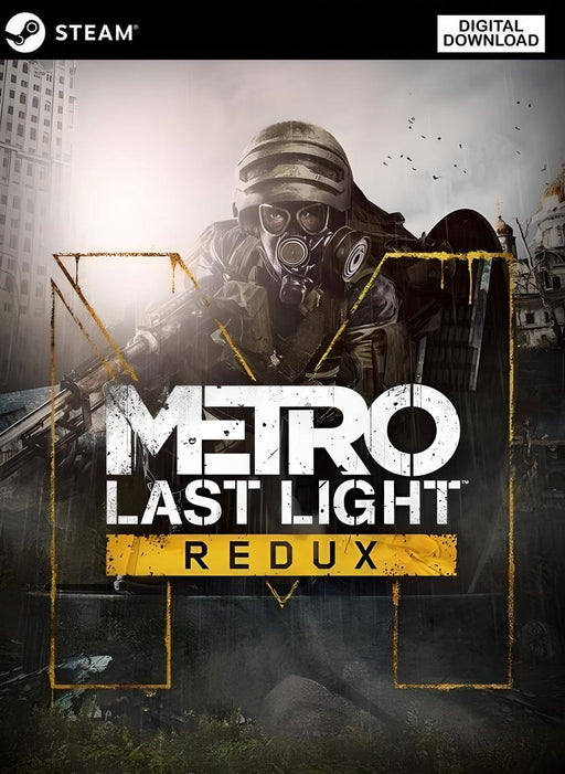 Cover art for Metro: Last Light Redux on PC Steam, showcasing a post-apocalyptic soldier in a gas mask aiming forward amid a ruined cityscape. Buy your Metro: Last Light Redux Steam CD Key today at RushGame.co for instant digital delivery and experience the thrilling survival FPS adventure