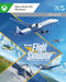 Cover art for Microsoft Flight Simulator Deluxe Bundle on Xbox Series X|S and Windows, featuring realistic aircraft like the Airbus A320, fighter jets, and scenic landscapes. Buy your Microsoft Flight Simulator CD Key from RushGame.co for immersive flying experiences with enhanced deluxe content and global coverage
