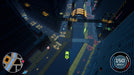 In-game screenshot from Midnight Legends (PC Epic Games) showing a high-speed futuristic car racing through a neon-lit city from a top-down perspective — experience the thrill now with an instant key from RushGame.co