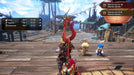 Multiplayer gameplay in Monster Hunter: Rise Deluxe Edition: A multiplayer scene in Monster Hunter: Rise Deluxe Edition for PC Steam, where players gather in a village with their Palicoes, preparing for the next quest. A Sonic character appearance adds a fun twist to the game. Available at RushGame.co