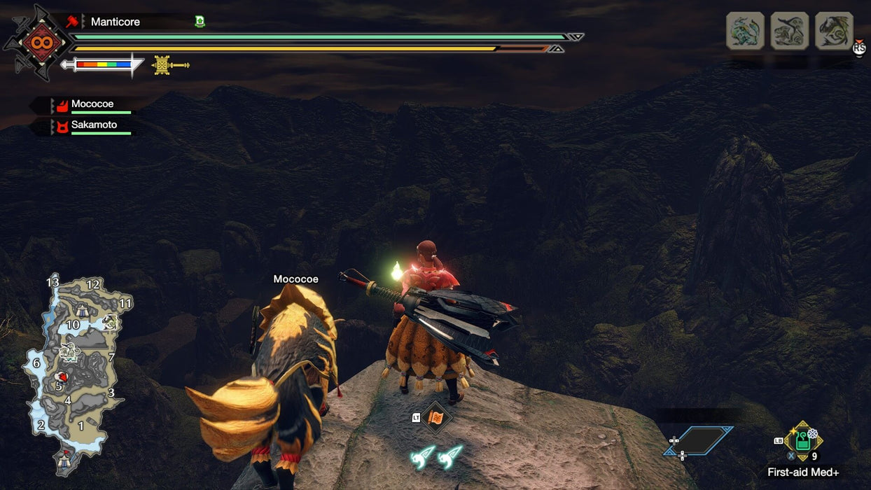 Nighttime exploration in Monster Hunter: Rise Deluxe Edition: A hunter and their Palico prepare to explore during the night in Monster Hunter: Rise Deluxe Edition for PC Steam. The high-quality visuals and intricate map system are featured in this screenshot. Available for purchase at RushGame.co