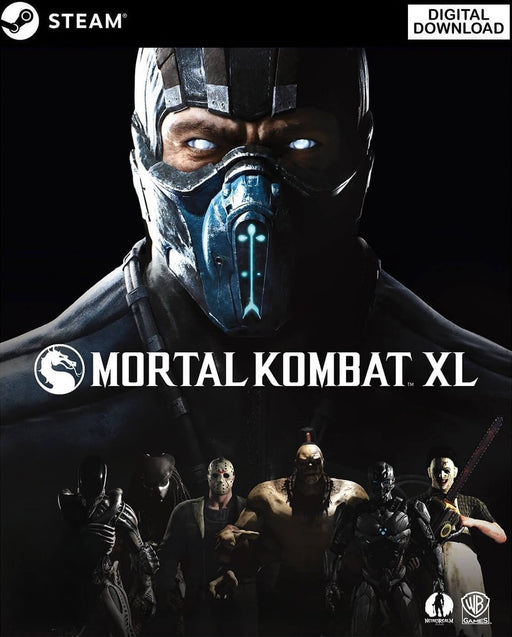 Official cover art for Mortal Kombat XL on PC Steam, showcasing Sub-Zero with glowing eyes and a lineup of iconic characters including Jason Voorhees and Predator. This image highlights the expanded content and intense action of the XL edition. Buy your Mortal Kombat XL Steam key today at RushGame.co for the ultimate fighting experience
