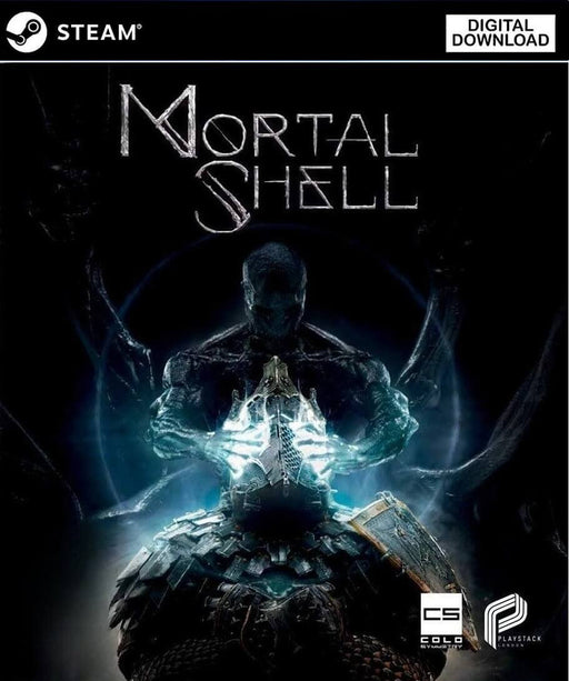 Cover art for Mortal Shell on PC via Steam, showcasing a spectral warrior channeling power through a glowing helmet in a dark, foreboding realm. This action RPG offers hardcore combat and immersive lore. Buy your Mortal Shell Steam key instantly at RushGame.co and step into the shadows