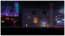 Pixelated cityscape from Neon Abyss Deluxe Edition on Steam, featuring neon signs, a dark alley, and the entrance to the game’s iconic underground bar – get your CD key for PC at RushGame.co