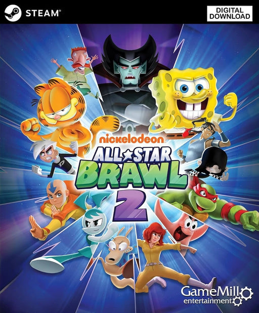 Official cover art of Nickelodeon All-Star Brawl 2 for PC Steam featuring iconic characters like SpongeBob, Garfield, Aang, and more. Buy your Steam CD Key today at RushGame.co and join the ultimate crossover fighting game