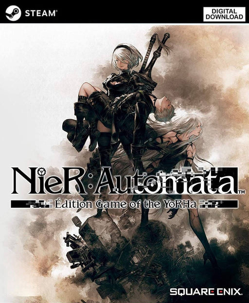 cover art for NieR: Automata Game of the YoRHa Edition on PC Steam, featuring protagonist 2B and other characters in a dramatic post-apocalyptic setting. Buy your Steam CD key today at RushGame.co and dive into this unforgettable action RPG adventure