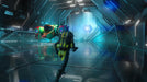 In-game screenshot from No Man's Sky on PC Steam, featuring a player inside a futuristic space station approaching a vibrant spacecraft. Get your global No Mans Sky Steam key today at RushGame.co and explore the stars
