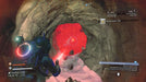 No Man's Sky gameplay image where a space traveler mines glowing red resources inside a rocky cave using a terrain manipulator. Grab your PC Steam CD key from RushGame.co and uncover hidden treasures across galaxies