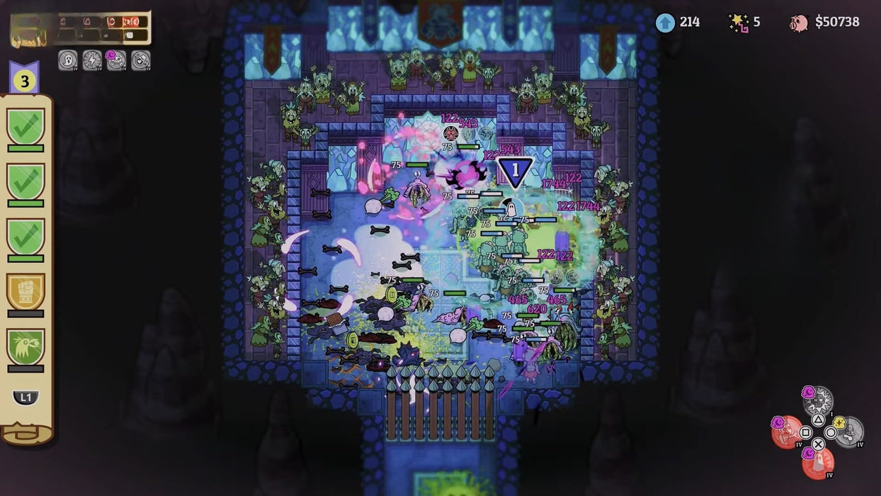 Gameplay screenshot from the Frozen Hearth DLC of Nobody Saves the World, showing intense combat in an icy arena packed with enemies. Get the full bundle on Steam and dive into epic battles—CD key available now at RushGame.co