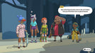 In-game dialogue scene from OlliOlli World: Rad Edition featuring a quirky group of skateboarders in a stylized forest cave. Get your Steam key instantly at RushGame.co and meet the vibrant characters of Radlandia