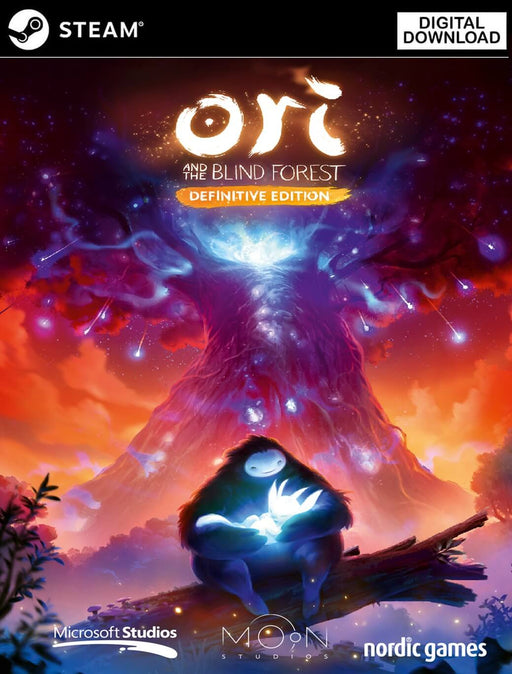 Cover art of Ori and the Blind Forest: Definitive Edition for PC Steam, featuring Ori cradled by Naru under a glowing spirit tree. Buy your Steam CD Key now at RushGame.co for instant delivery