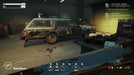 Garage scene in Pacific Drive showing a heavily modified and worn vehicle ready for repairs and upgrades. Customize your ride and survive the anomalies—purchase your Pacific Drive PC CD key at RushGame.co