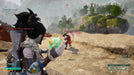 Palworld gameplay on Xbox showing a character preparing to capture a hostile creature using a Mega Sphere. Get your Palworld Xbox key at RushGame.co and collect powerful Pals across diverse biomes