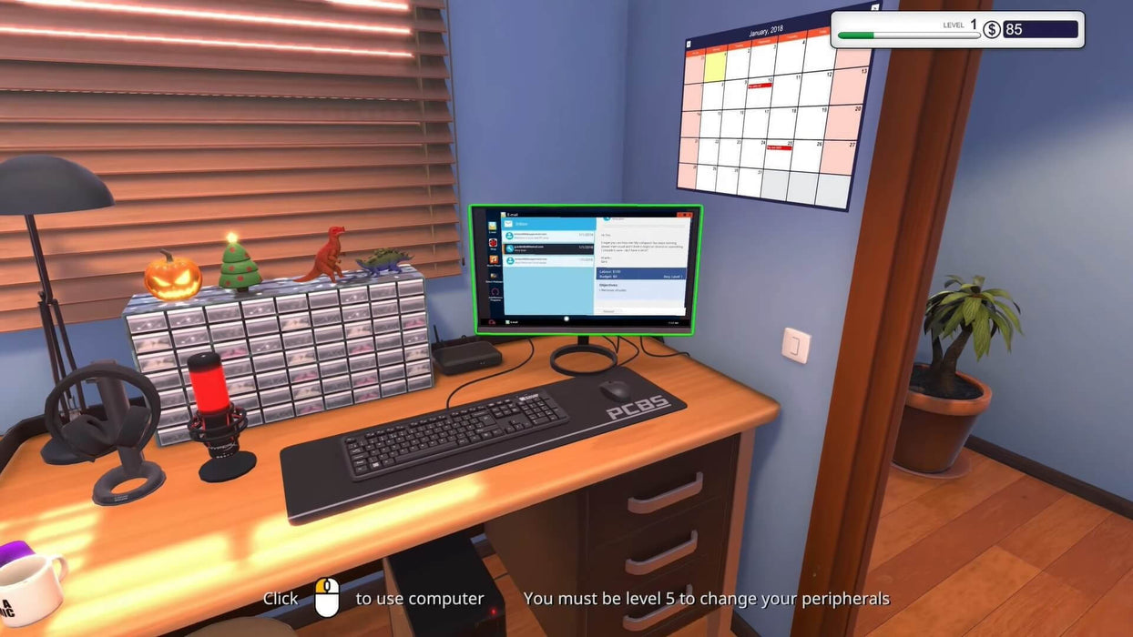 Email interface and desktop setup in PC Building Simulator, where players manage customer repair tasks—purchase the game on Steam at RushGame.co