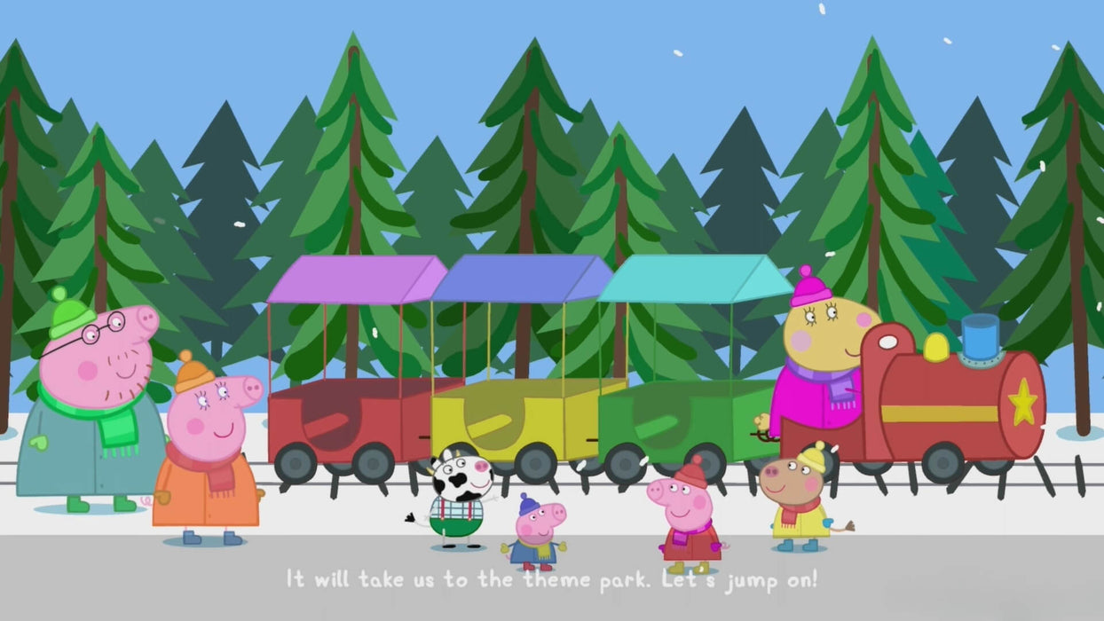 Peppa and her family prepare for a theme park adventure aboard a colorful winter train in this PC Steam gameplay scene. Buy Peppa Pig: World Adventures today from RushGame.co and join the journey around the globe