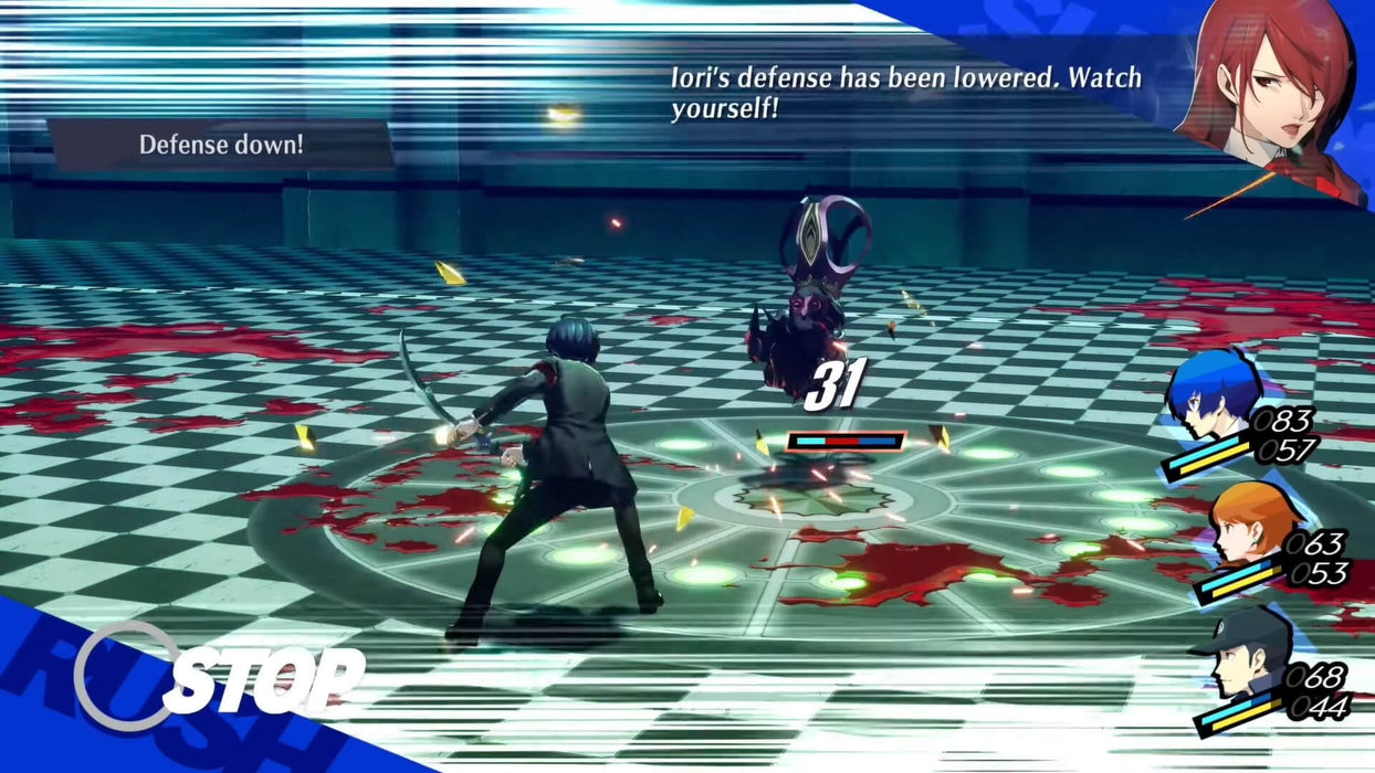 Combat sequence in Persona 3 Reload PC Steam, showing the main character slashing an enemy in a turn-based battle. Buy Persona 3 Reload CD Key now at RushGame.co and experience the enhanced RPG action
