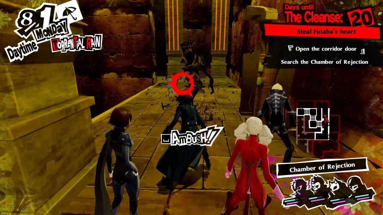 In-game ambush moment from Persona 5 Royal on Xbox, showing the team confronting an enemy in the Chamber of Rejection. Unlock thrilling tactical RPG action—get your Persona 5 Royal Xbox key at RushGame.co