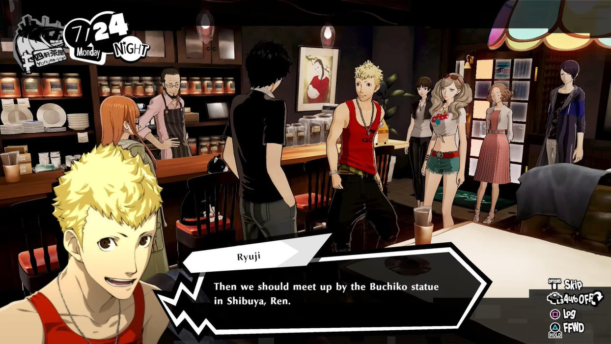 In-game meeting at Café Leblanc from Persona 5 Strikers on PC Steam, with Phantom Thieves discussing their next move. Step into the story and grab your Persona 5 Strikers Steam CD Key at RushGame.co