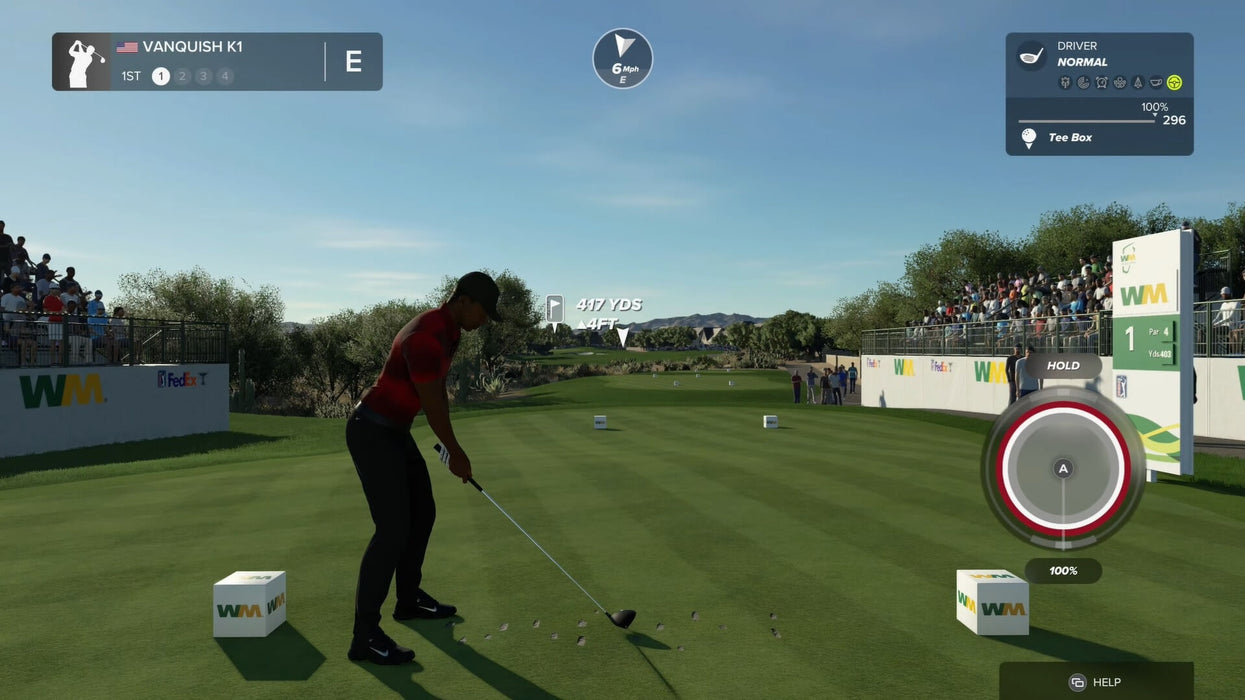PGA TOUR 2K23 in-game moment showing a tee shot during the WM Phoenix Open course. Grab your Steam CD Key at RushGame.co and play across authentic PGA TOUR venues with realistic graphics and controls