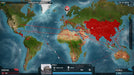 Global map view in Plague Inc: Evolved highlighting widespread infection with red zones and travel vectors. Start your global outbreak with a Steam game key from RushGame.co