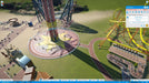 A top-down gameplay view of Planet Coaster featuring a drop tower ride and coaster layout. Expand your park empire with a Steam CD key for Planet Coaster, available now at RushGame.co