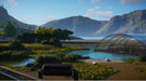 A scenic view from Planet Zoo: Arctic Bundle on PC Steam showcasing lush green landscapes, mountains, and a polar bear habitat, available for instant download at RushGame.co