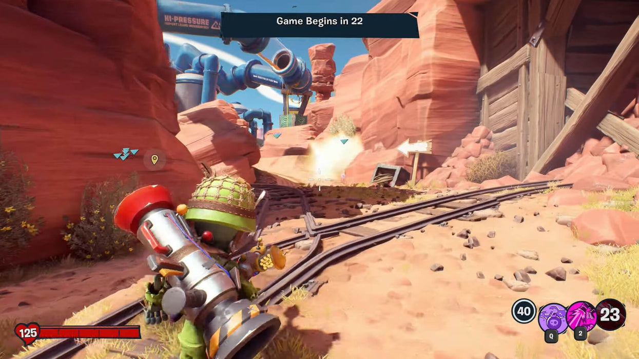 A gameplay screenshot from Plants vs. Zombies: Battle for Neighborville on Origin showing a cactus soldier exploring a desert canyon, available at RushGame.co