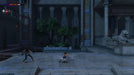 In-game screenshot from Prince of Persia: The Lost Crown on Xbox, featuring a combat scene between the protagonist and an enemy in an ancient palace courtyard. Get your Xbox digital key at RushGame.co and dive into the action