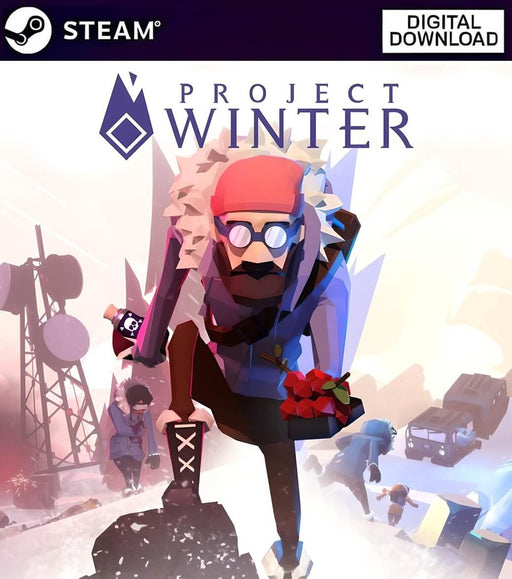 Cover art of Project Winter for Steam showcasing a stylized survivor with goggles, a red cap, and winter gear, set in a snow-covered survival scenario. Buy your Project Winter PC Steam CD Key now at RushGame.co and join the ultimate multiplayer betrayal game