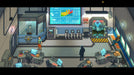 Gameplay scene from Punch Club 2: Fast Forward for PC Steam, showing the protagonist in a cyberpunk police station. Explore this story-rich simulator by purchasing your CD Key from RushGame.co today