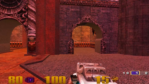 Screenshot of Quake III Arena on PC (Steam) showing classic fast-paced FPS gameplay in a red-themed arena. Purchase your Steam CD Key at RushGame.co