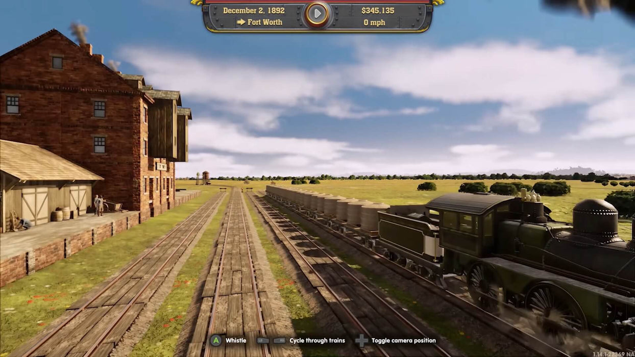 Cargo train arriving at a countryside station in Railway Empire – Complete Collection on PC Steam. Get your game key today at RushGame.co and dominate the rails across North America