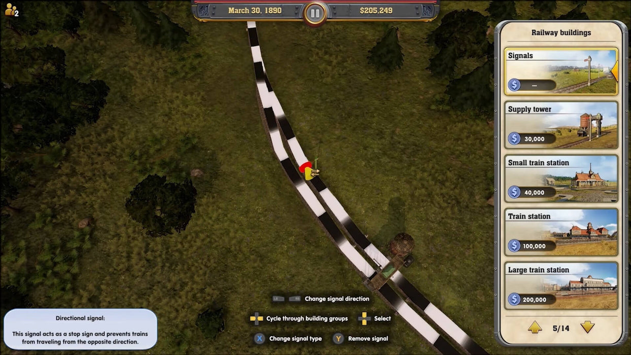 Track-building interface in Railway Empire – Complete Collection on PC, showing construction and signal placement options. Start expanding your railway network now with a Steam CD key from RushGame.co