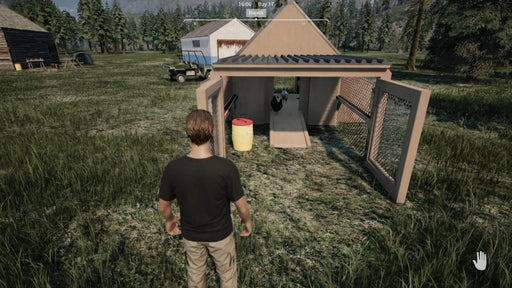In-game image of Ranch Simulator for PC Steam, where the player observes a chicken coop setup on the farm — manage animals and structures with your Steam CD Key from RushGame.co