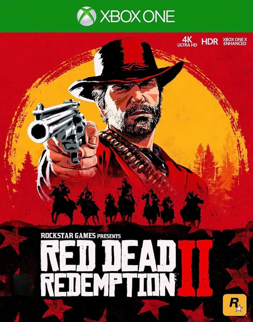 Official Red Dead Redemption 2 cover for Xbox One featuring Arthur Morgan aiming his revolver, with 4K Ultra HD and HDR branding. Buy your Xbox digital game code today from RushGame.co and dive into the ultimate Western adventure