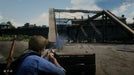 Arthur Morgan takes cover and aims his rifle during a tense firefight. Purchase the Ultimate Edition game code now from RushGame.co for thrilling action sequences