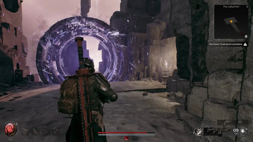 Gameplay screenshot from Remnant II on PC showing the player standing before a massive glowing portal in a crumbling stone environment. Buy your digital Steam key at RushGame.co and explore mysterious dimensions