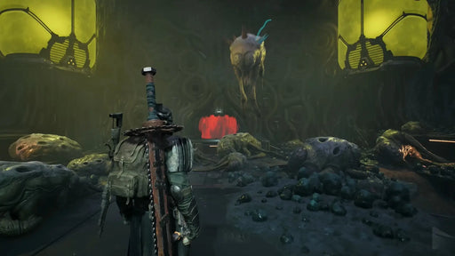 Scene from Remnant II on PC showing the player entering a bio-organic alien lair with floating enemies and eerie lighting. Unlock the full Ultimate Edition experience now with a Steam CD key from RushGame.co