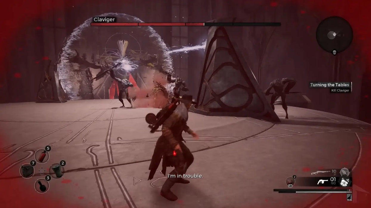 Boss battle scene in Remnant: From the Ashes featuring Claviger unleashing a powerful attack inside a dark, alien structure. Get your Remnant: From the Ashes Steam key instantly at RushGame.co and fight your way through epic encounters