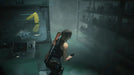 Claire Redfield sneaks through a foggy laboratory room in Resident Evil 2 Deluxe Edition, with a robotic arm visible in the background. Get your digital Steam key for Resident Evil 2 at RushGame.co and uncover the secrets behind the viral outbreak